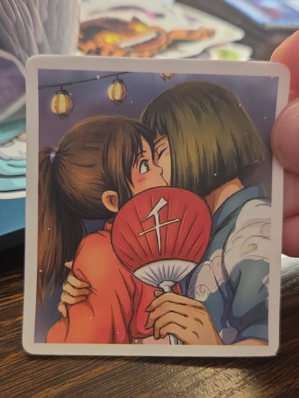 Red Hand Fan Sticker - Romantic Anime Illustration